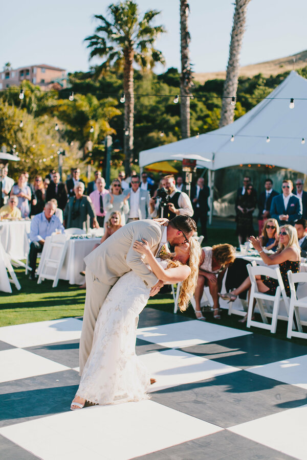 Bride and groom kiss