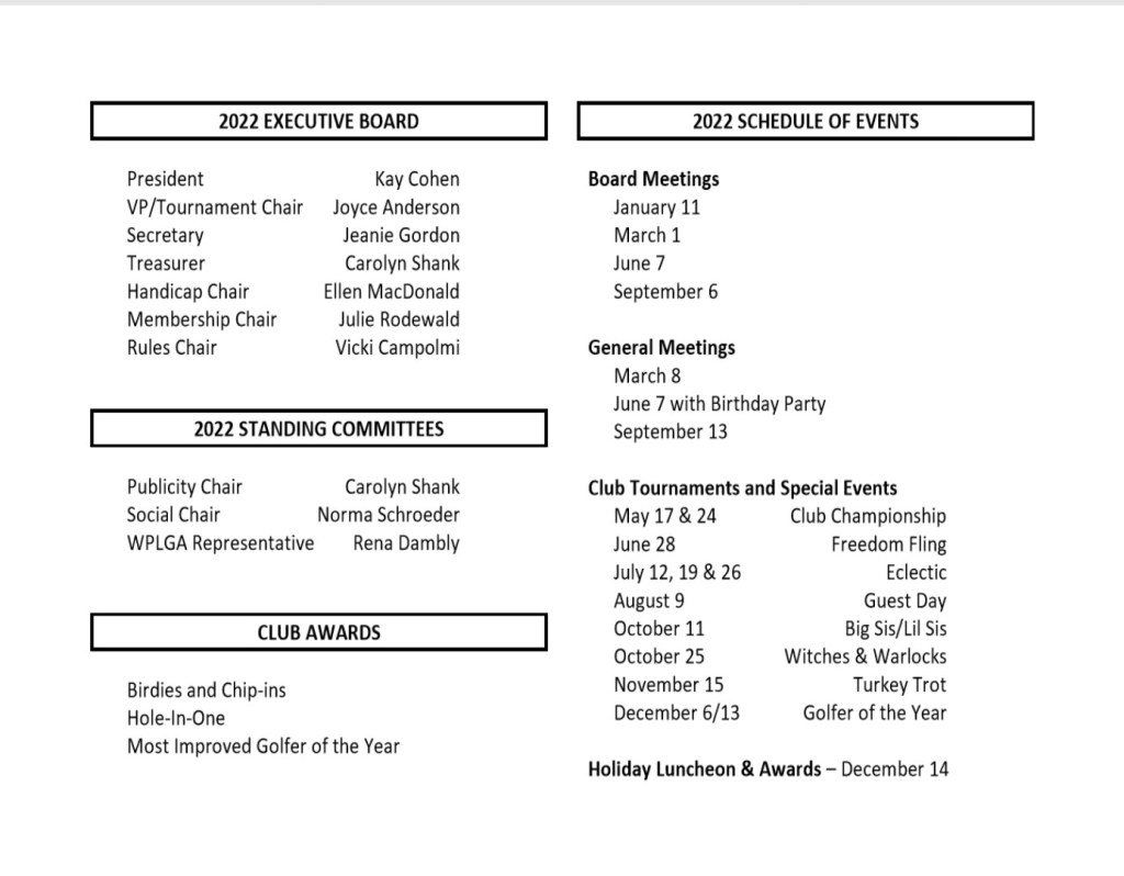 Ladies Club information